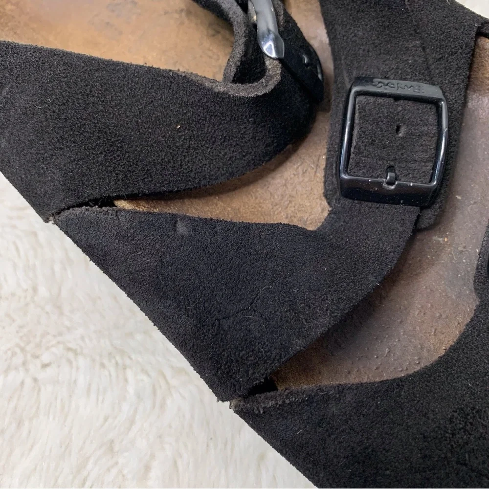 Birki's by Birkenstock Women's Black Suede Leather Three Straps Sandals Size L10